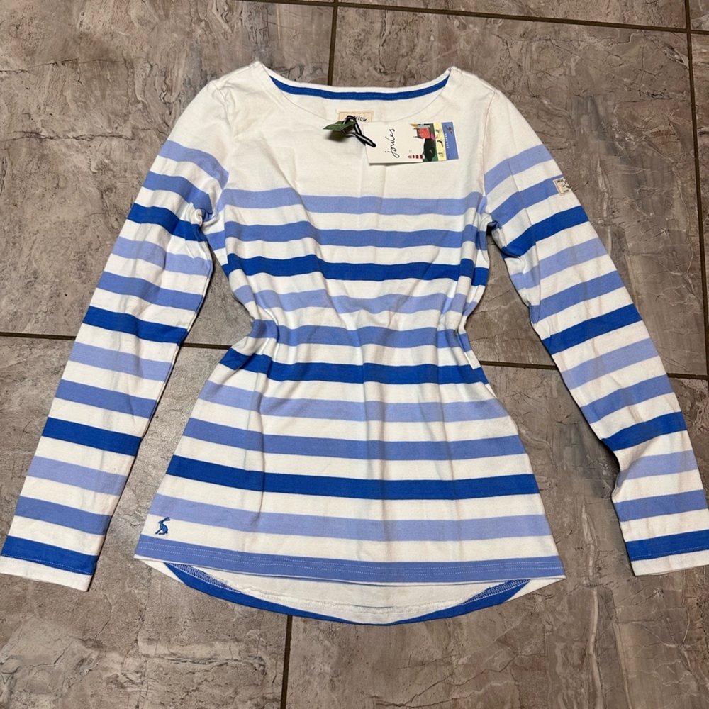 Joules Blue and White Striped Long Sleeve Tee